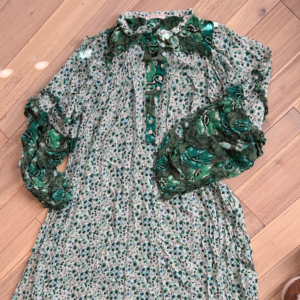 Spell Green and Cream Floral Maxi Dress